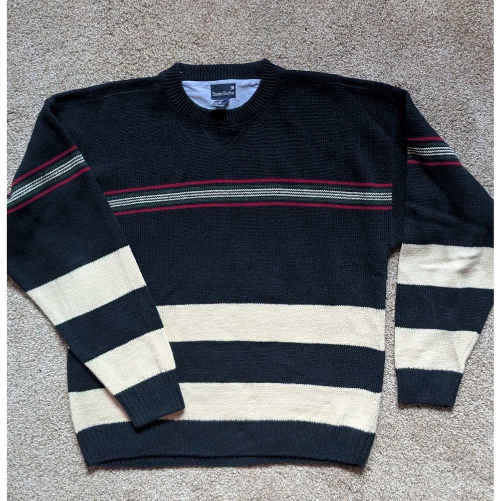 VTG Stanley Blacker Mens Size XL Sweater Striped Classic 90s Old Money Cotton